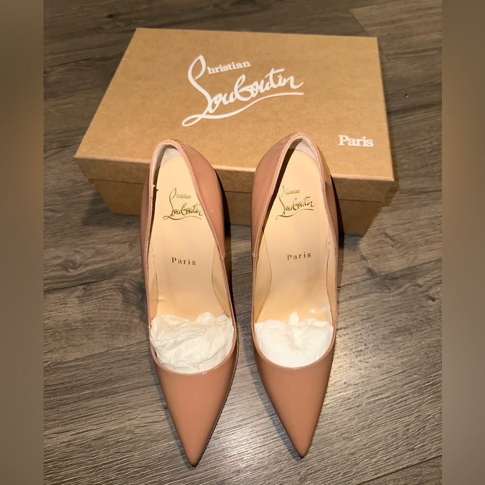 Louboutin Kate 120 Nude patent heels